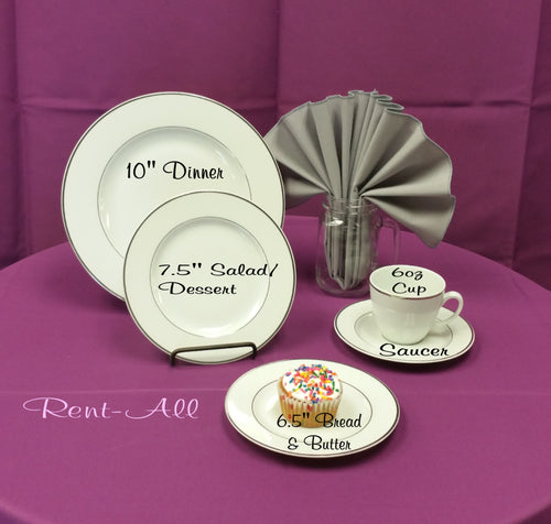 Dinner Plate 10 White with Platinum Band